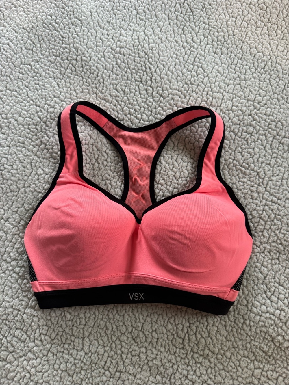 VSX Sport Pink Racerback Sports Bra with Black Trim